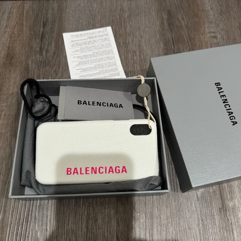 Balenciaga Logo Beige Pink Leather Fits iPhone X through iPhone 10 Phone Case